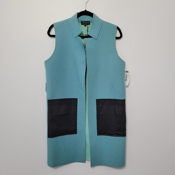 NWT Gracia Women's Longline Belted Vest Size L Turquoise Blue Wool Blend FLAWED - Picture 3 of 16